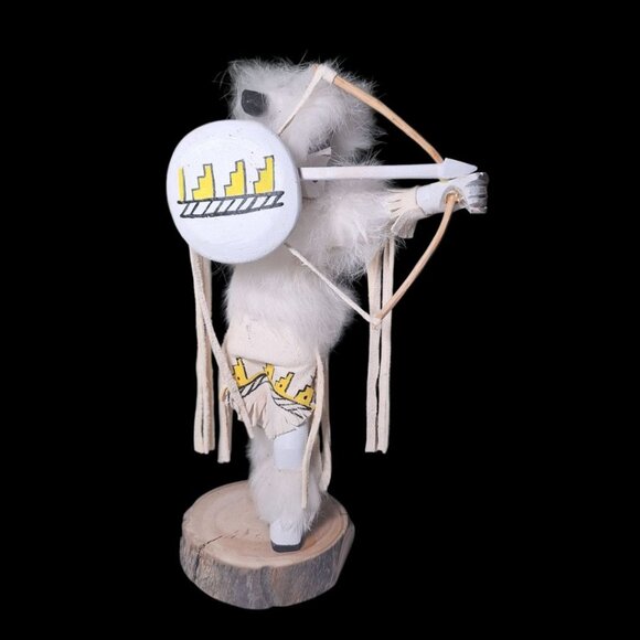 Kachina Doll White Buffalo Warriors FBB Signed Handmade Fur Wood 10 Inch Native - Picture 3 of 12